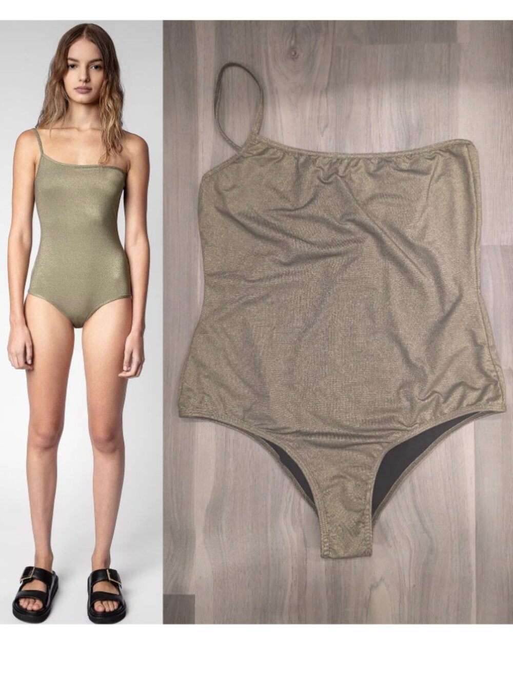 Zadig & Voltaire | Lumiere One Shoulder Swimsuit In Kaki (US 12)